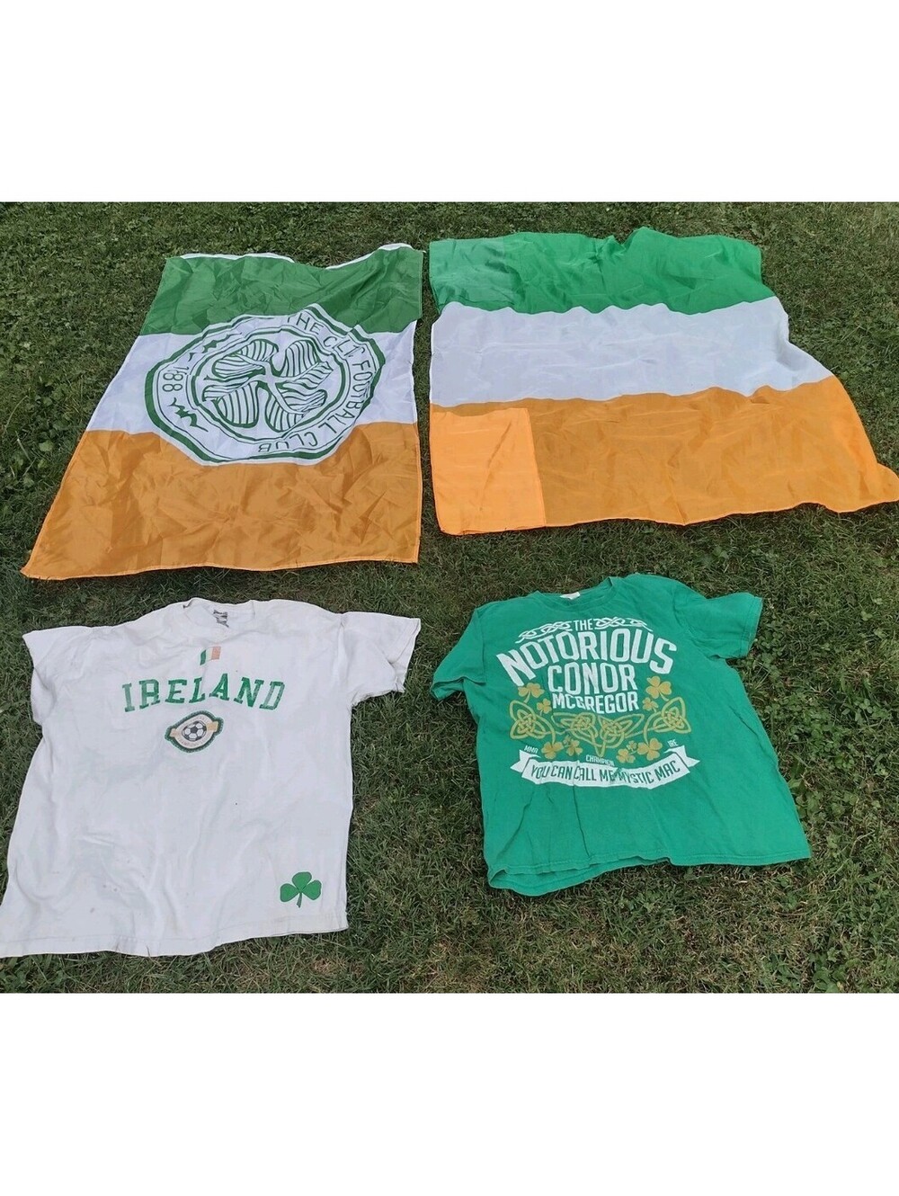 Ireland Celtic FC Fan Lot 2 Flags 2 T-Shirts Conor McGregor Soccer Irish Large